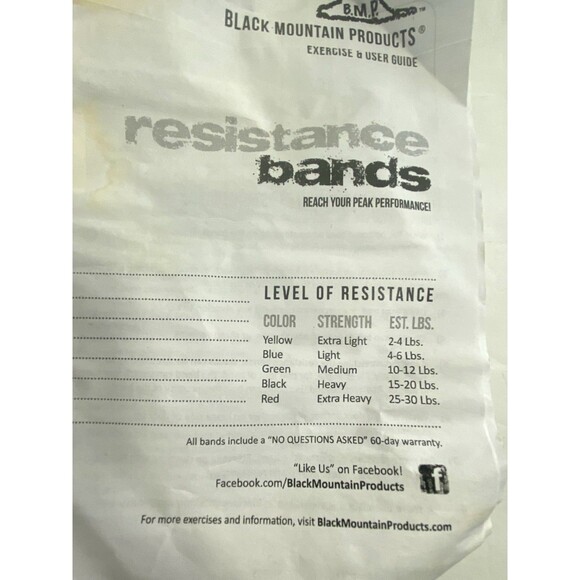 Black Mountain Products 5 Resistance Stretch Bands Zipper Bag User Guide Fitness - Picture 2 of 4